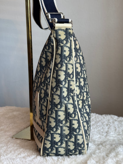 CHRISTIAN DIOR Vintage Girly Zip Messenger Bag Diorissimo Coated Canvas