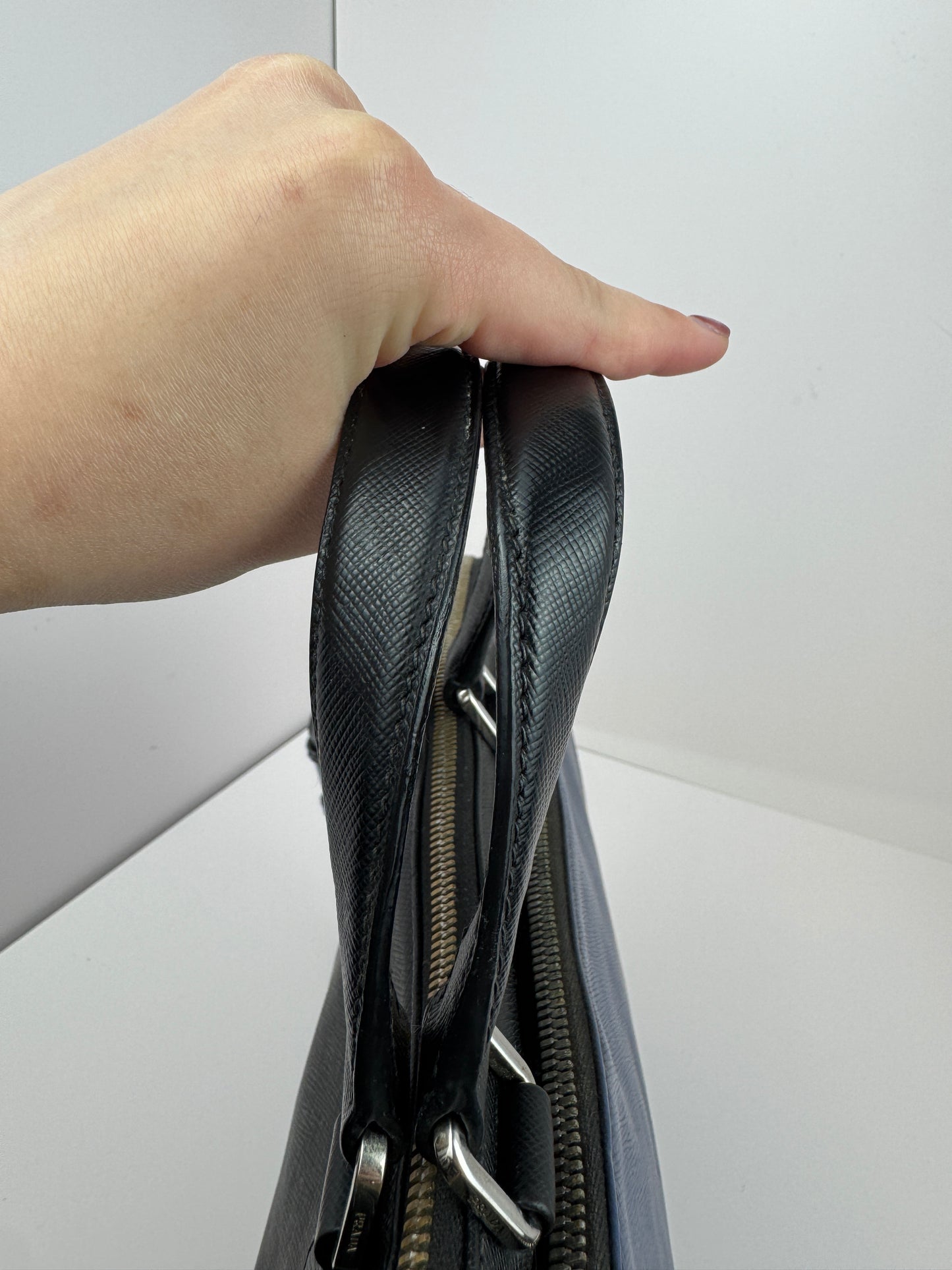 Prada Saffiano Business Briefcase two tone Black& Blue