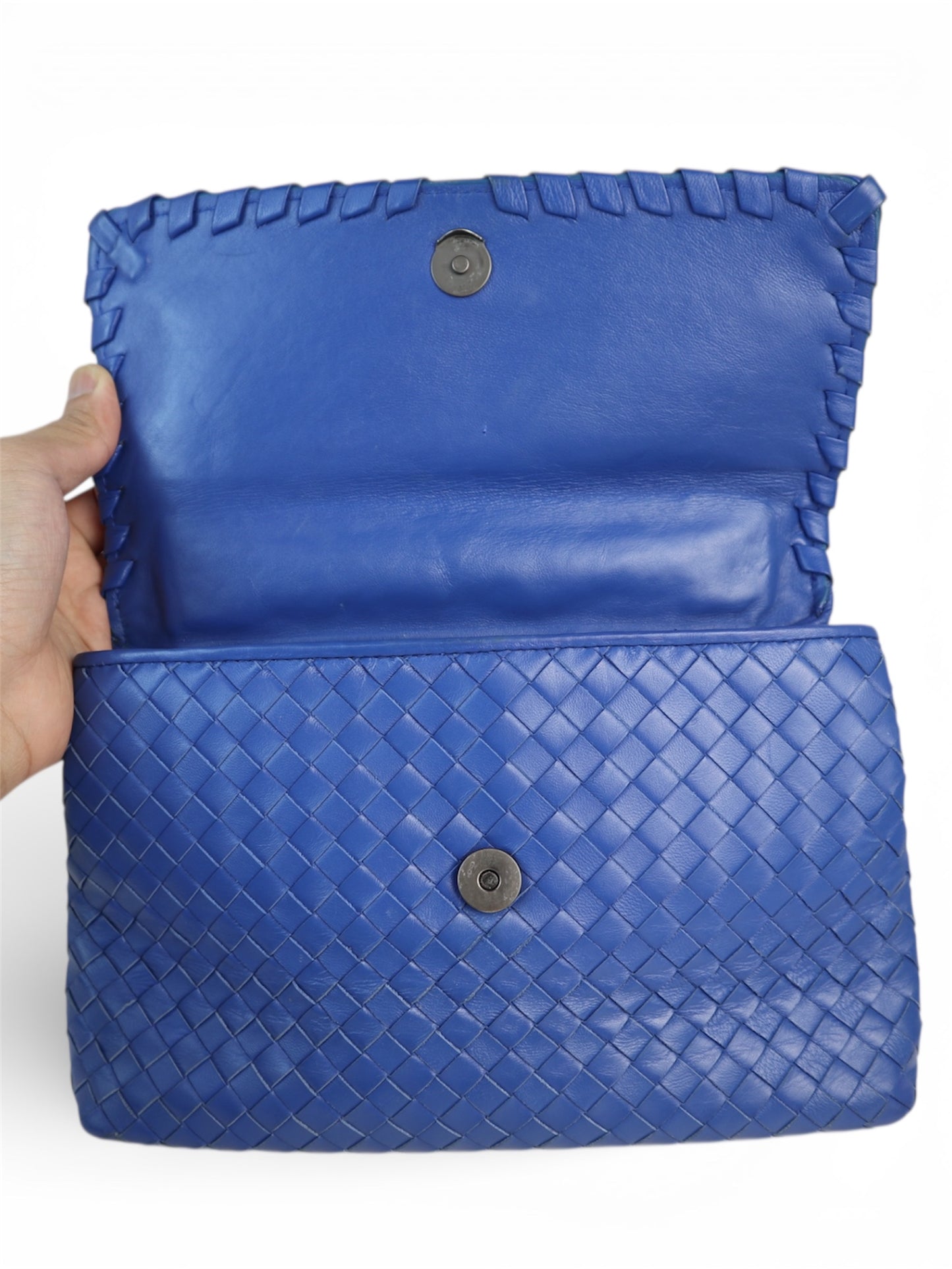 Bottega Veneta Nappa Intrecciato Large Olimpa Bag Blue