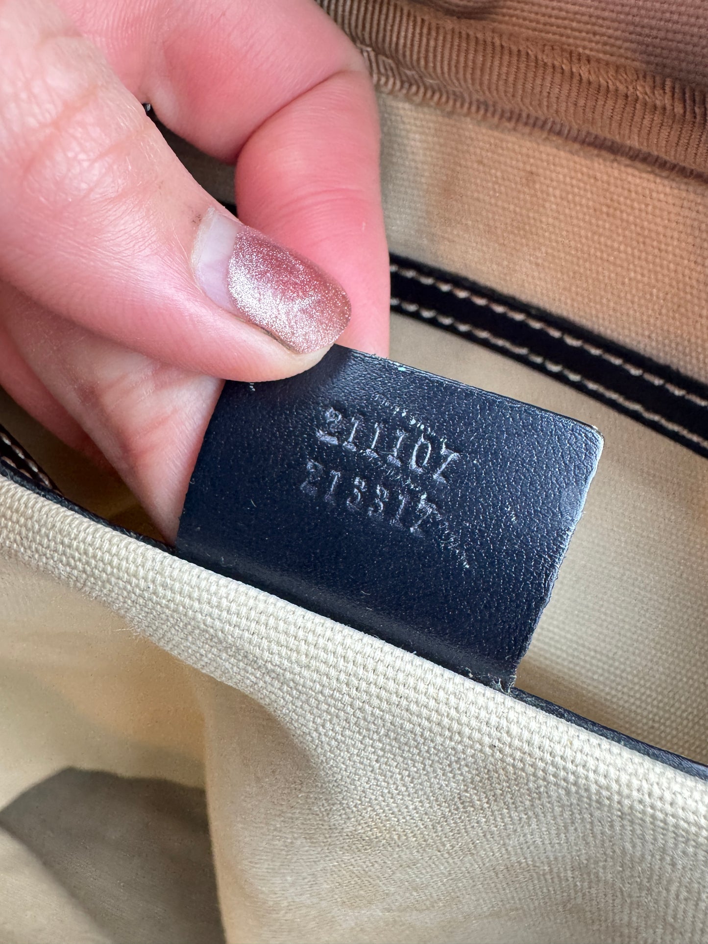 Gucci Large Front Zip Leather Coated Canvas Navy