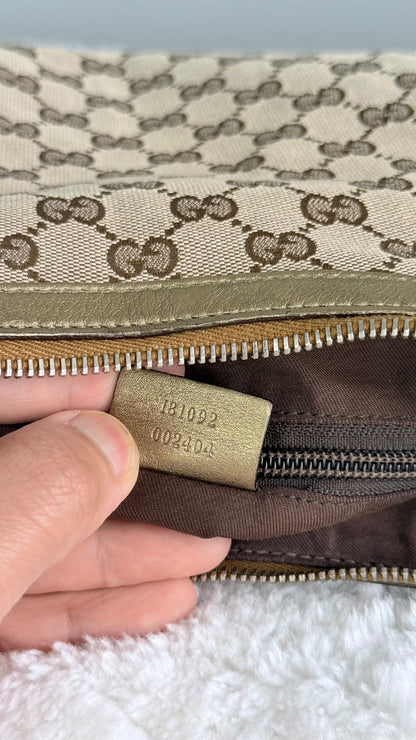 GUCCI Web Halfmoon Hobo  GG Canvas Gold Metallic