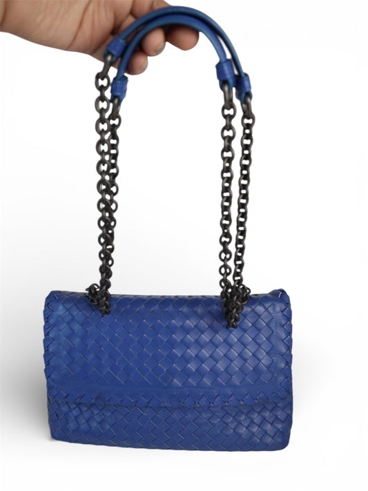 Bottega Veneta Nappa Intrecciato Large Olimpa Bag Blue