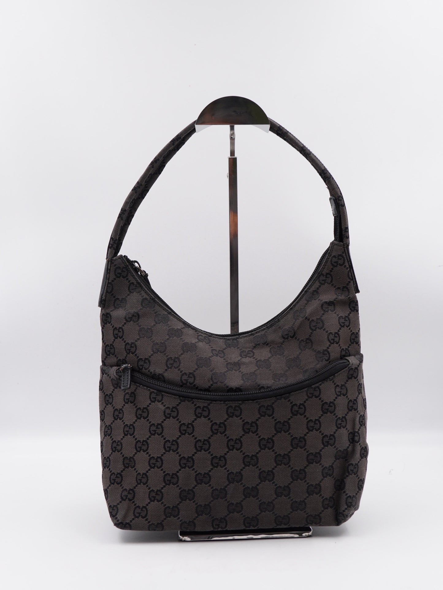 Gucci Black GG Canvas Hobo Shoulder Bag