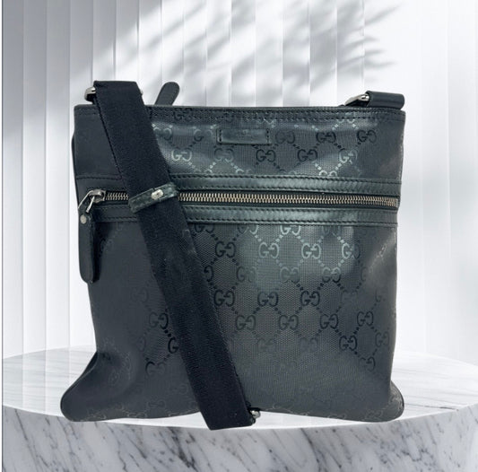 Gucci Flat Messenger Krystal GG Supreme canvas Black