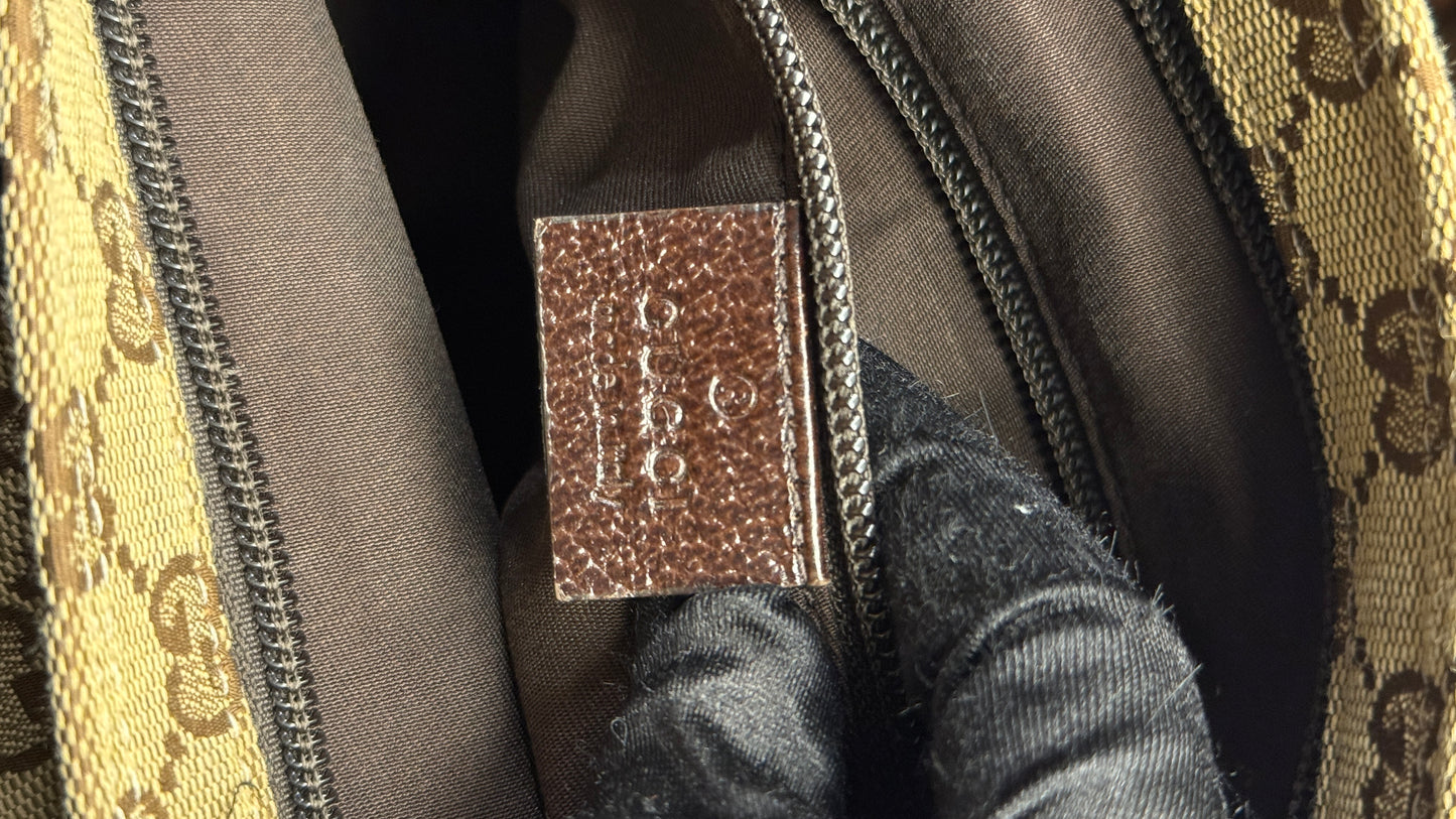 Gucci Flat  Crossbody GG Canvas Web Strap Brown