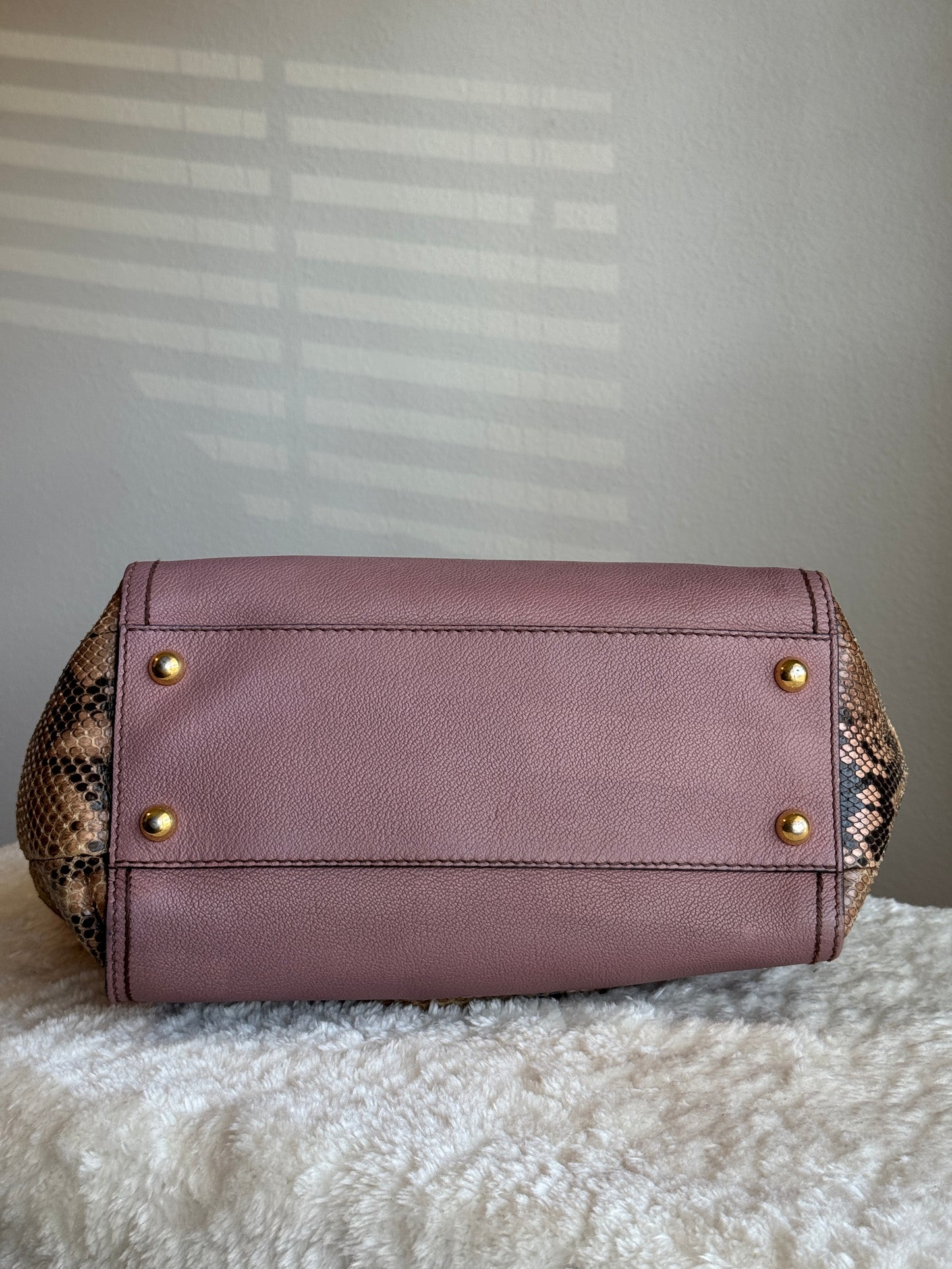 BURBERRY Pink Leather & Python Medium Buckle Tote Bag