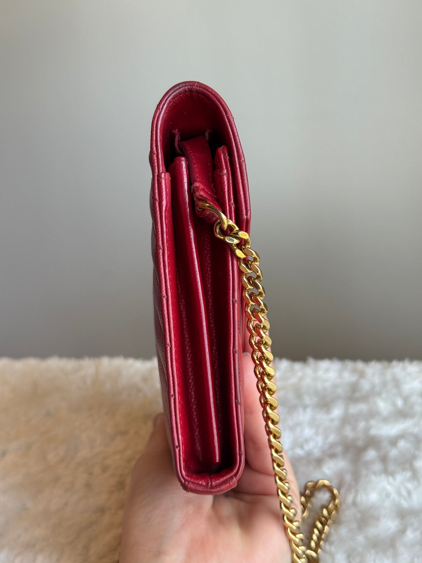 LOUIS VUITTON Classic wallet on chain matelasse Chevron leather medium red