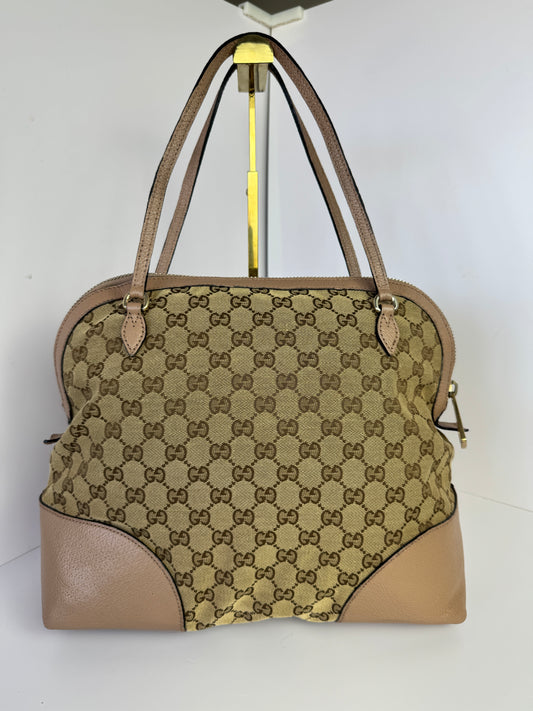 GUCCI Bree GG Canvas Shoulder Bag Pink Nude
