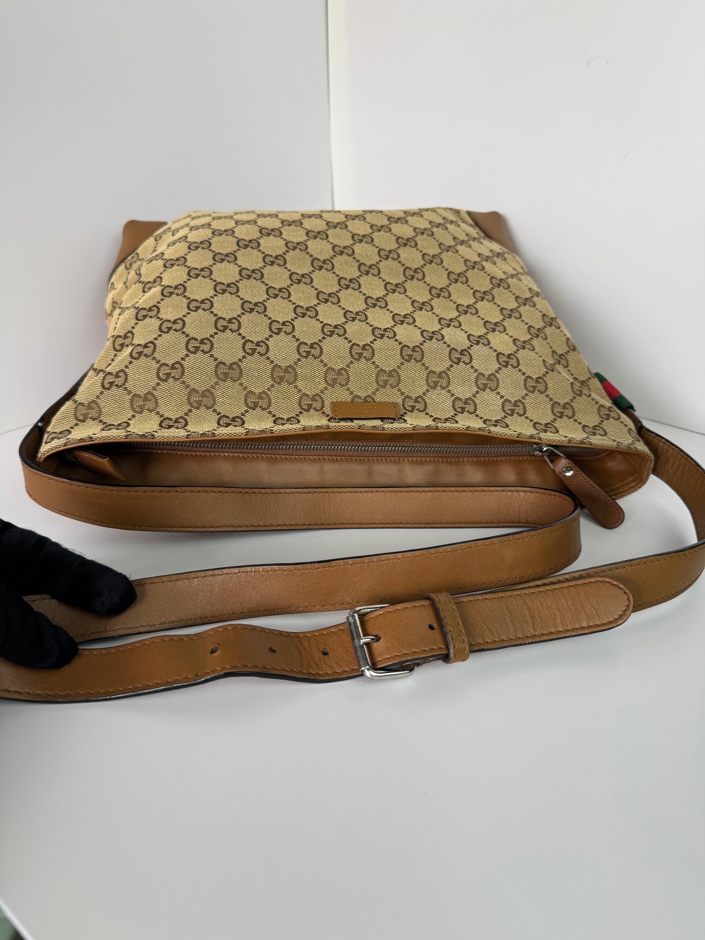 Gucci Web Loop Shoulder GG Canvas Light Brown
