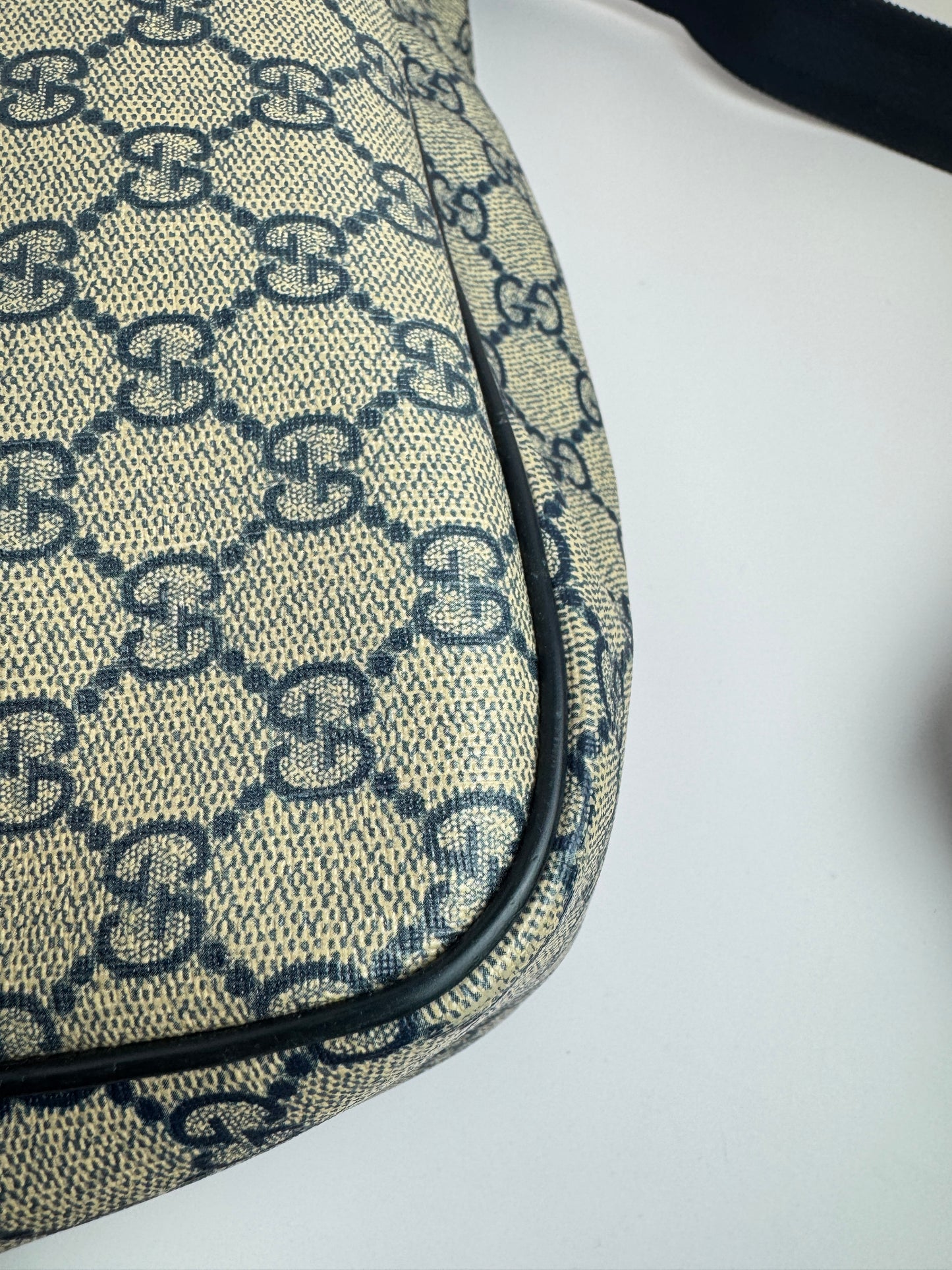 Gucci Large Front Zip Leather Coated Canvas Navy