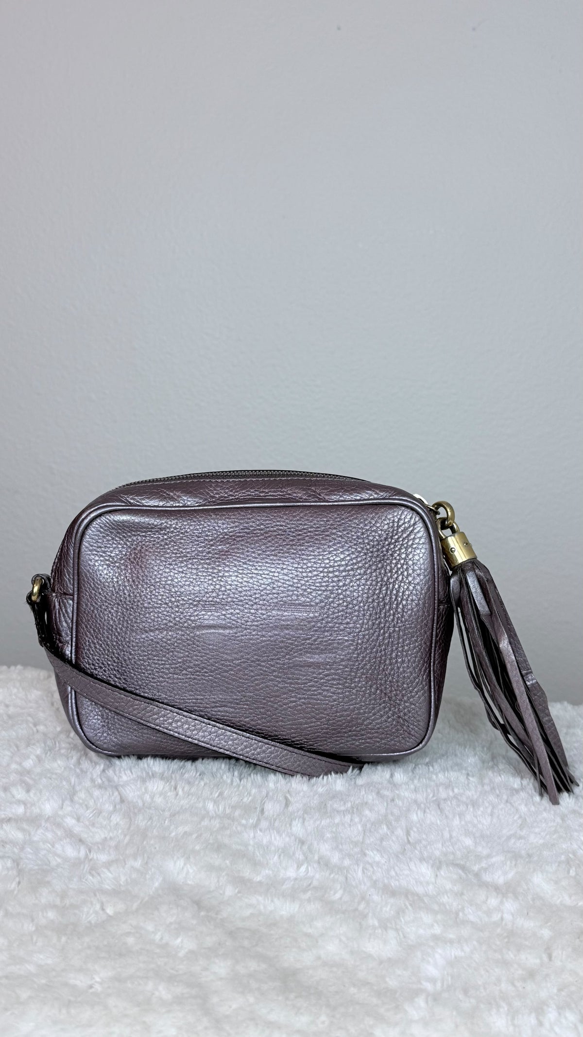 GUCCI Soho Disco Leather Purple Metallic Crossbody