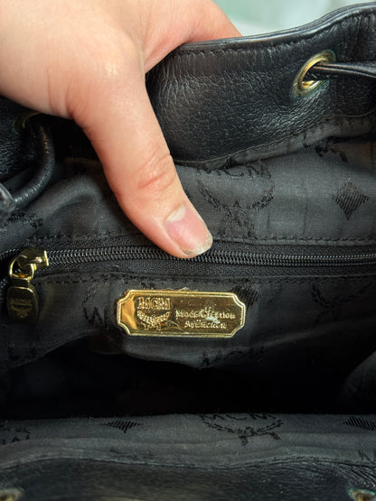MCM Black Leather Drawstring Bucket bag