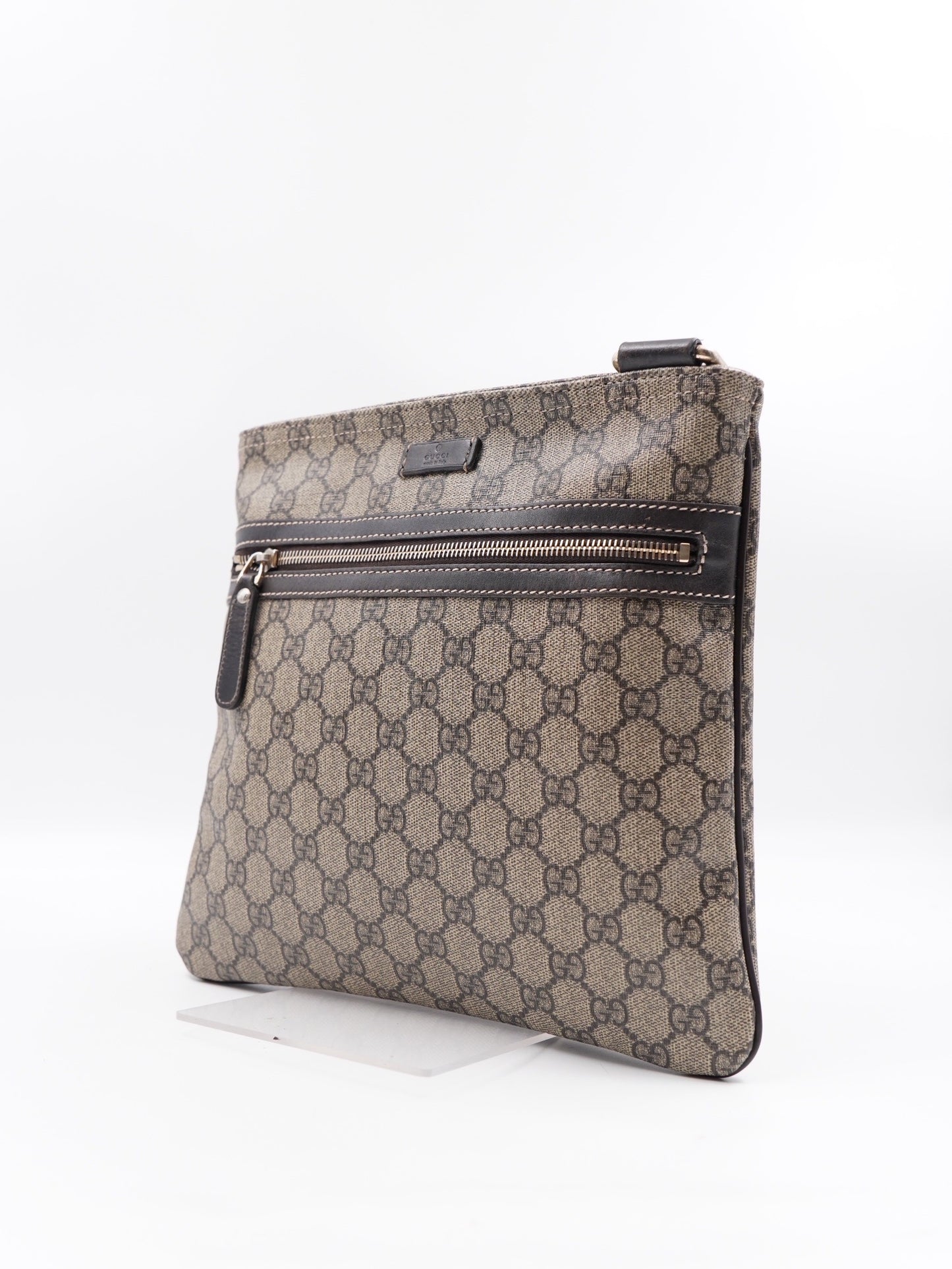 Gucci Front Zip Flat Messenger Bag Coated Canvas Medium