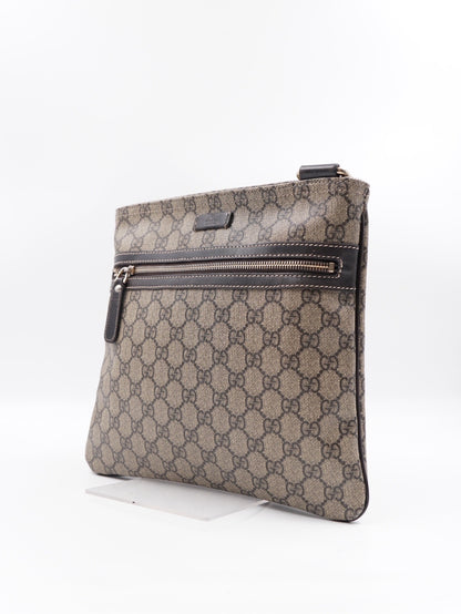 Gucci Front Zip Flat Messenger Bag Coated Canvas Medium