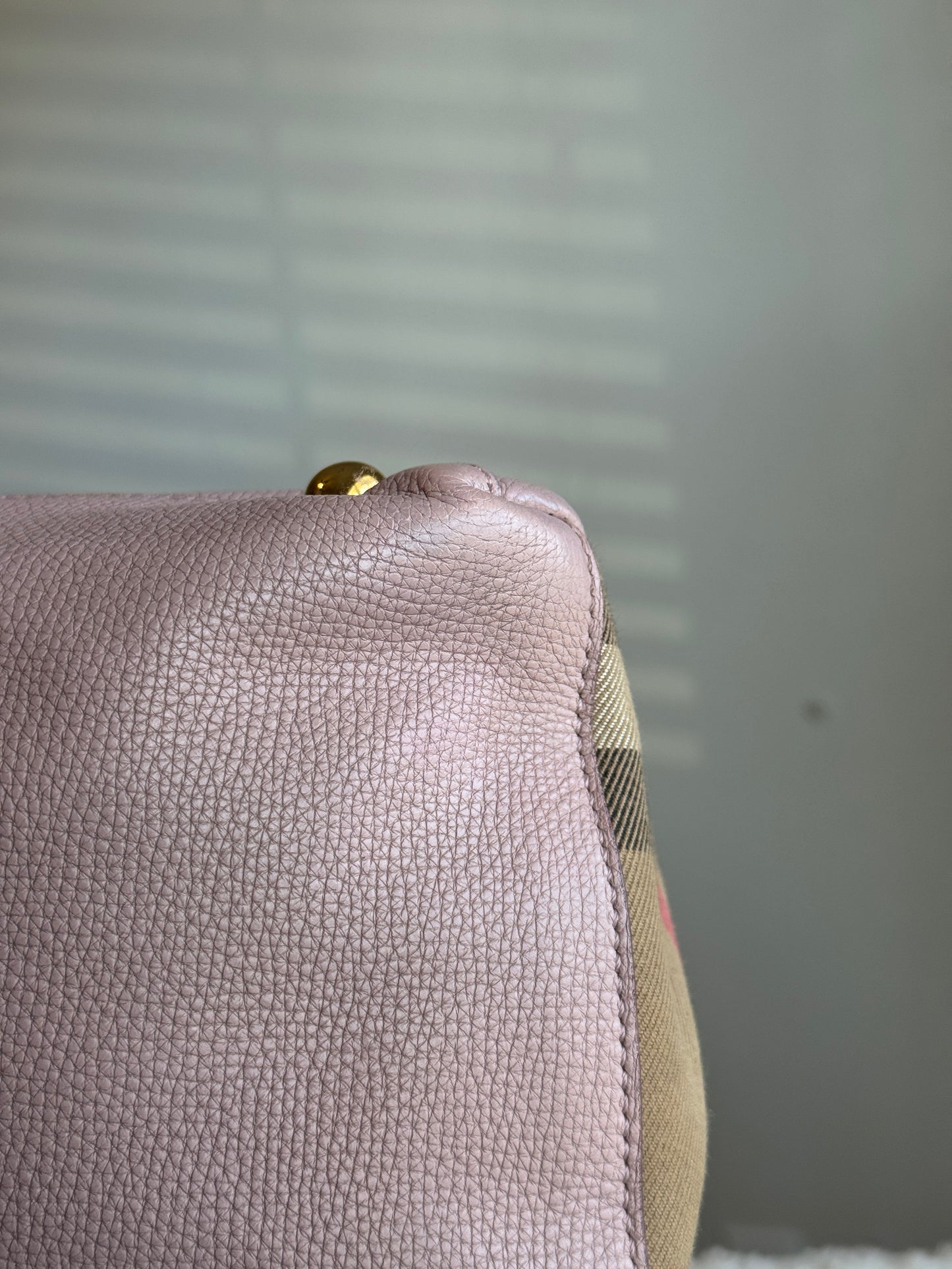 BURBERRY Banner Tote Leather and House Check canvas Small