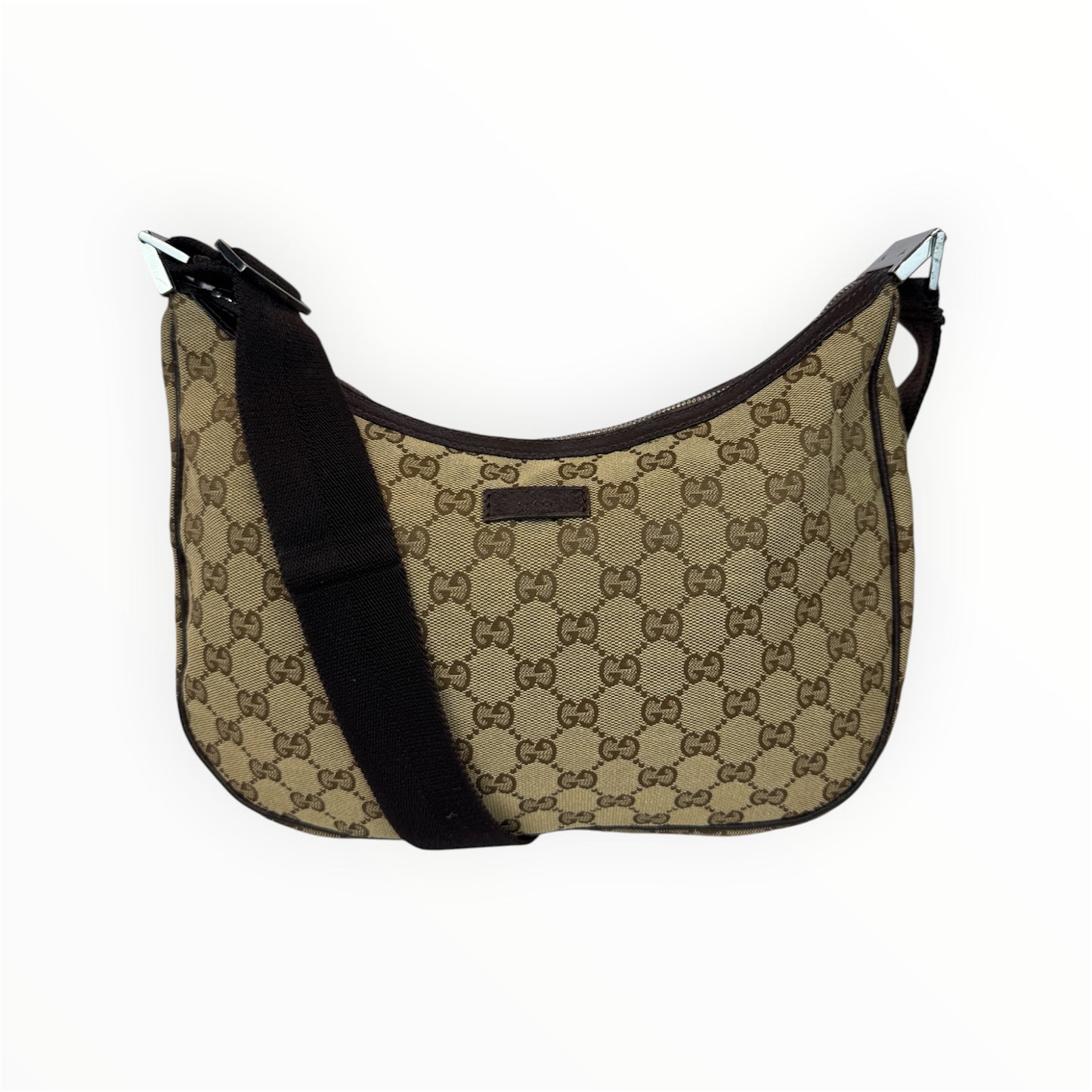GUCCI Hobo Halfmoon Double Button GG Canvas Brown