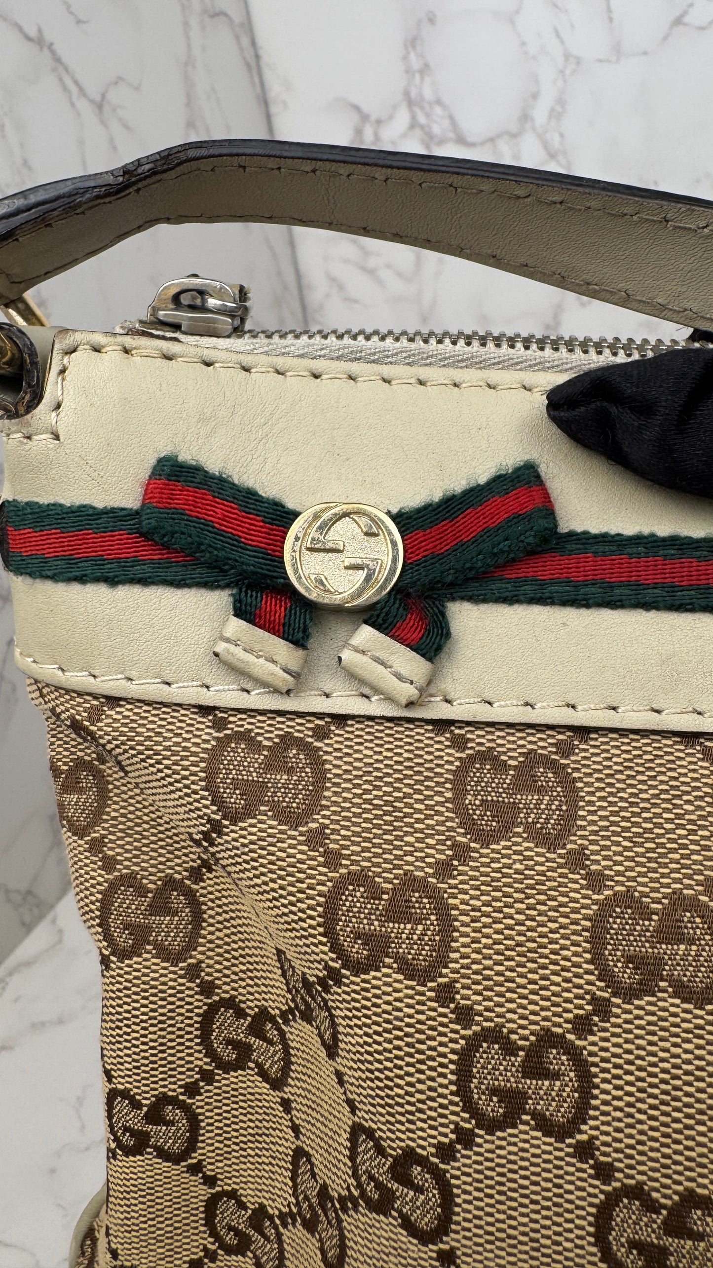 Gucci Mayfair GG Canvas Crossbody with Web Ribbon Signature