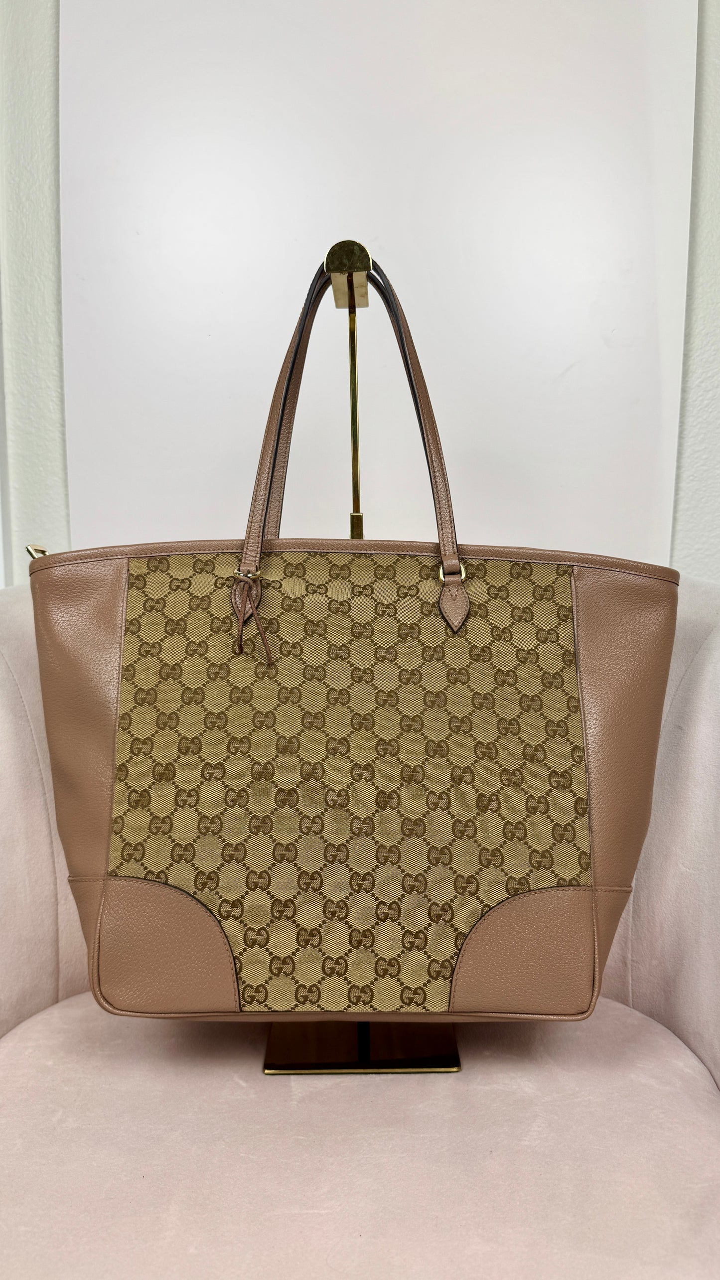 Gucci Bree GG Canvas Tote Shoulder Bag Nude