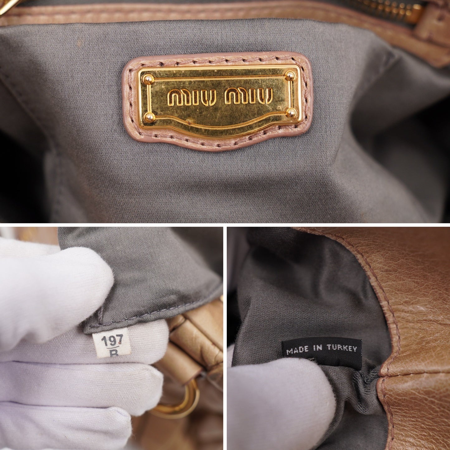 Miumiu Matelassé Leather Handbag Beige