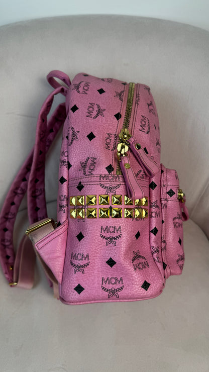 MCM Pink Visetos Stark backpack with gold-toned hardwar