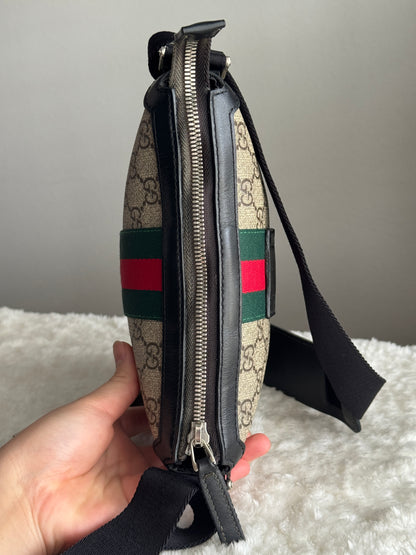 GUCCI Web Flat Mini Crossbody GG Supreme Coated Canvas Black