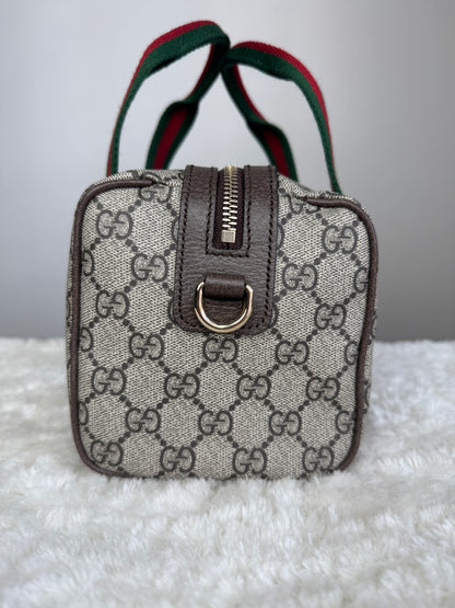 NEW GUCCI Web Boston GG Supreme Coated Canvas Brown