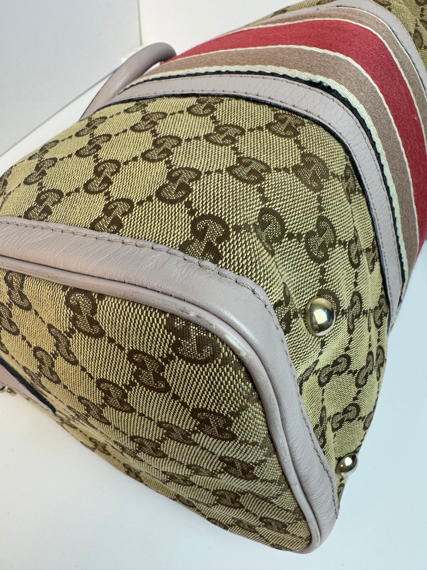 Gucci Web Stripe Boston Pink With Strap