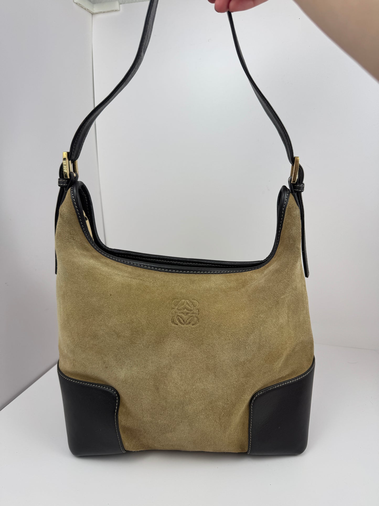 Loewe Anagram Shoulder Suede Leather Bag