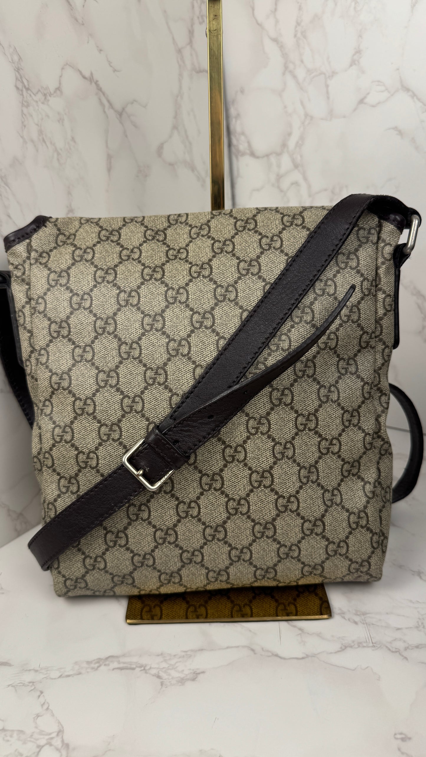 Gucci Flap Messenger Coated Canvas Monogram Brown