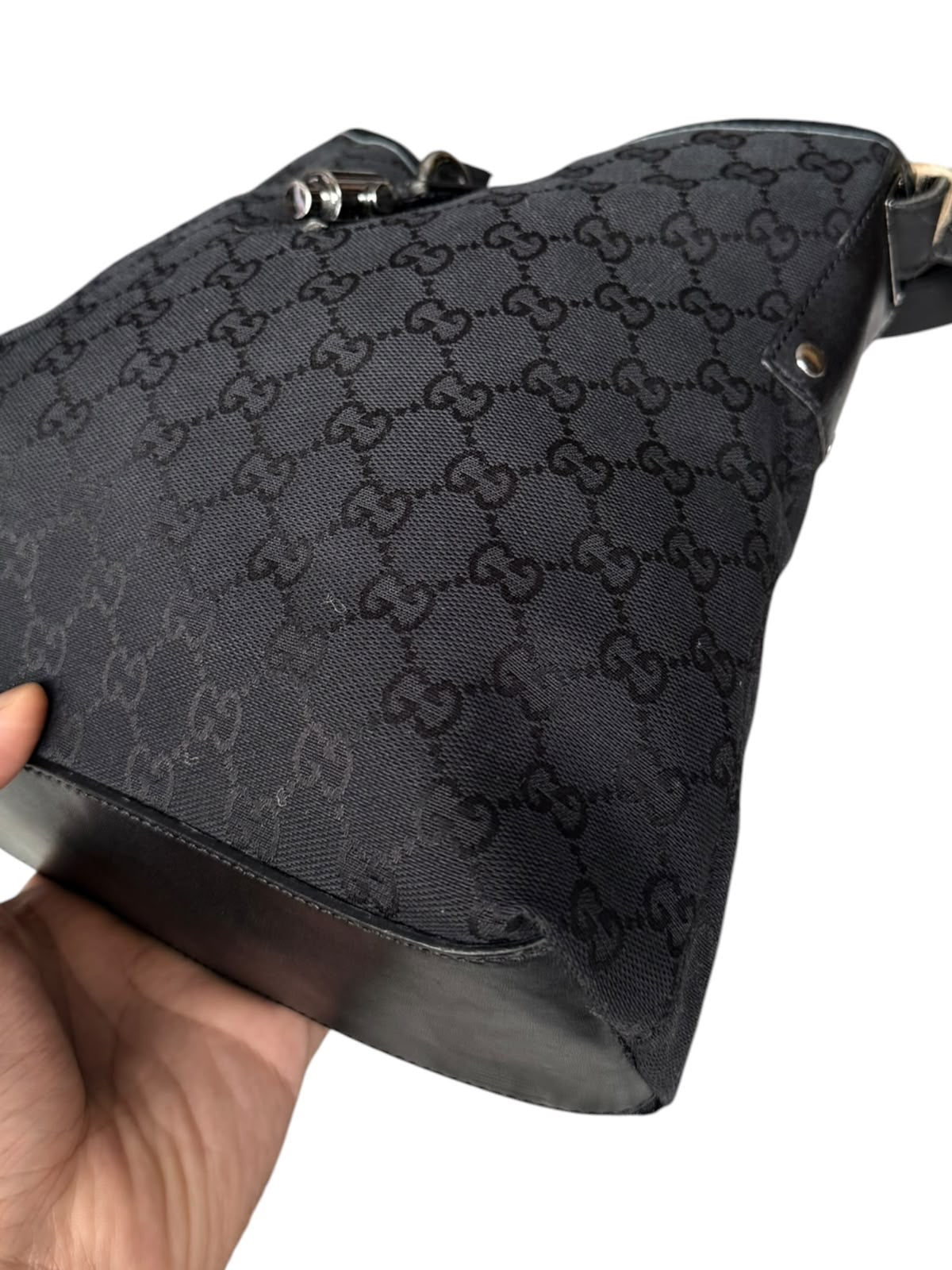 Gucci Piston Lock Shoulder bag GG Canvas Black