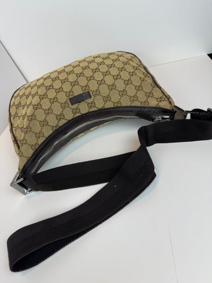 GUCCI Hobo Halfmoon Double Button GG Canvas Brown