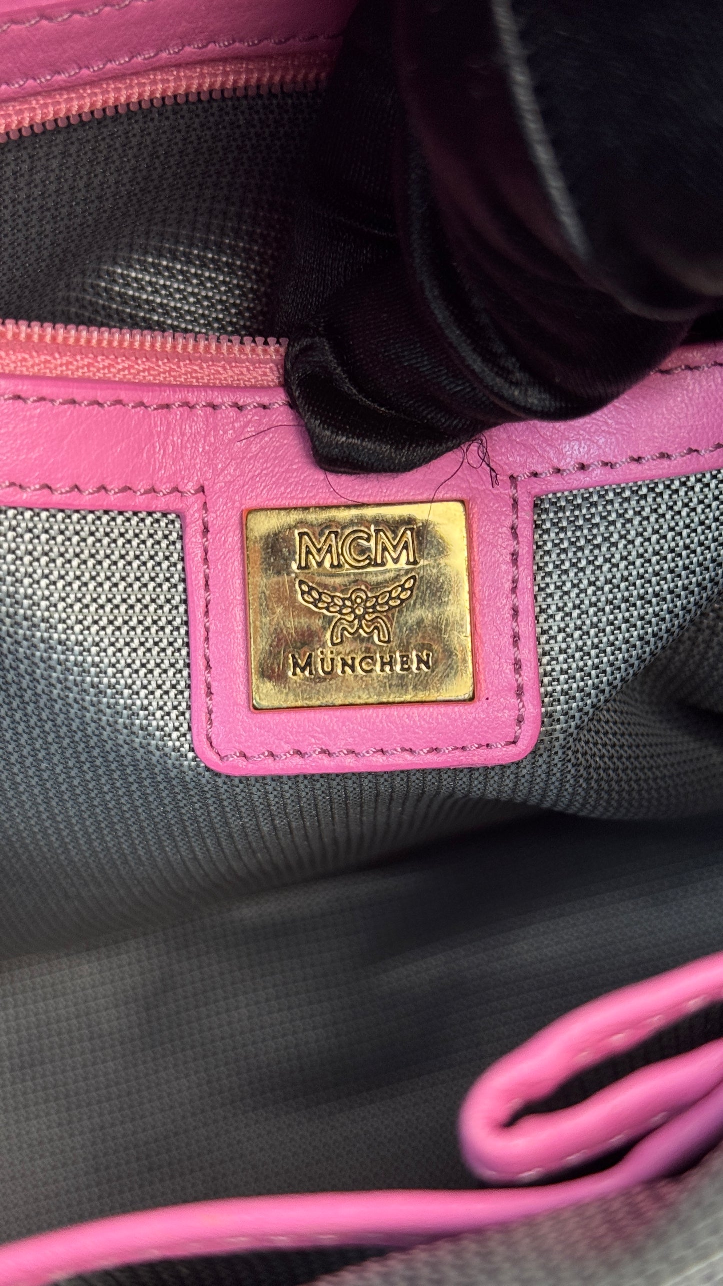 MCM Pink Visetos Stark backpack with gold-toned hardwar