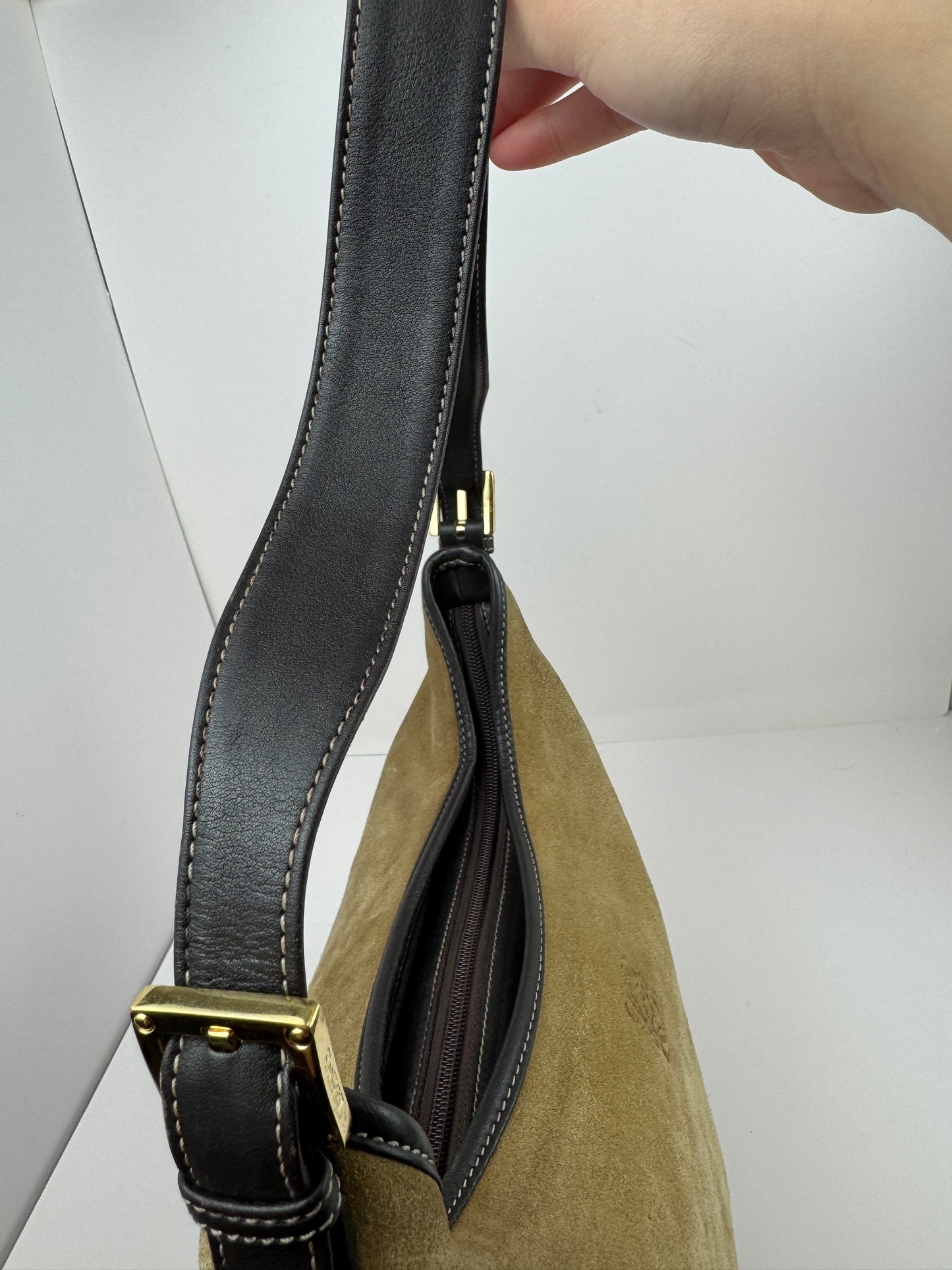 Loewe Anagram Shoulder Suede Leather Bag