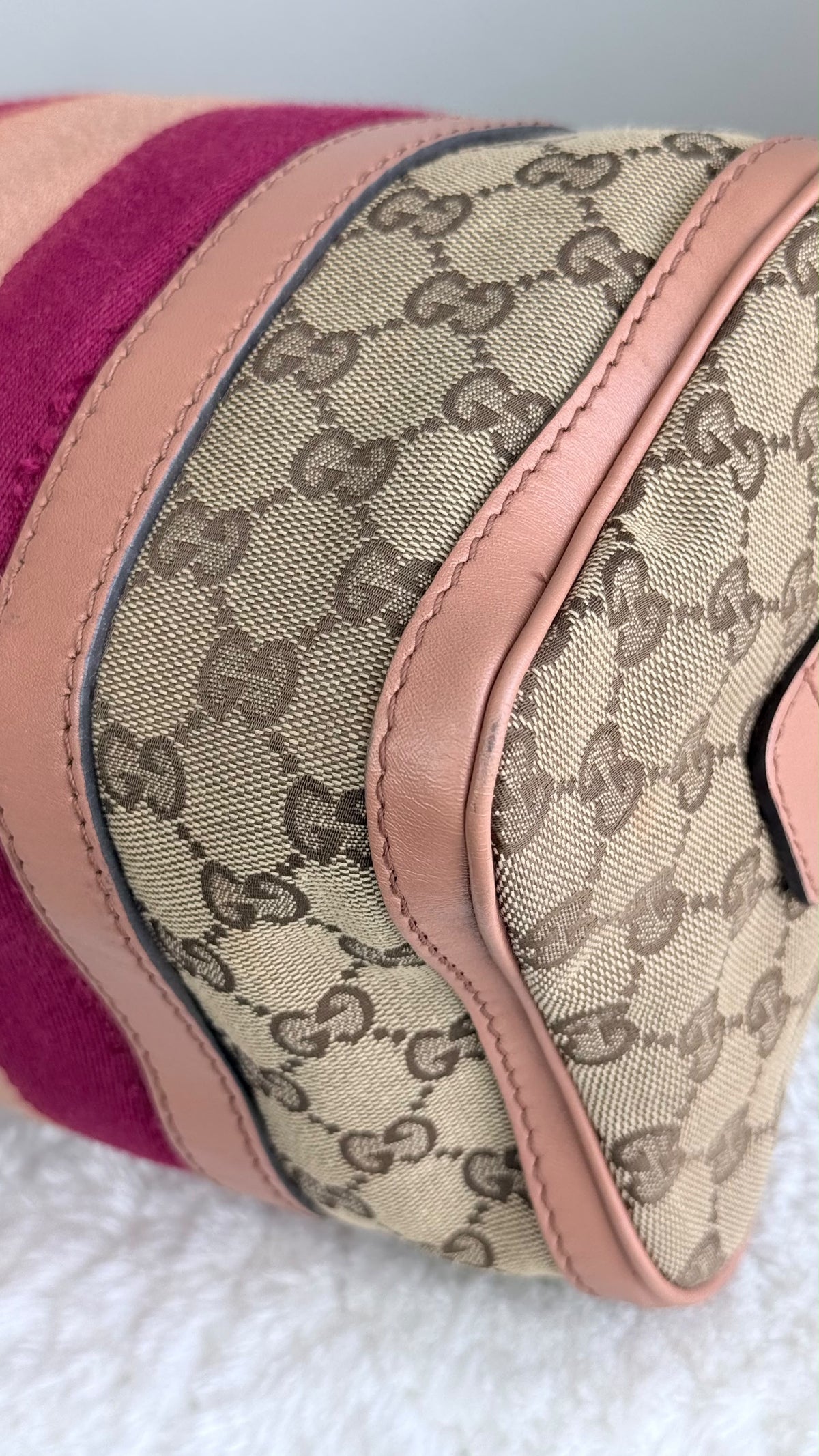 GUCCI Web Boston Small GG Canvas With Strap