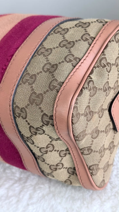 GUCCI Web Boston Small GG Canvas With Strap