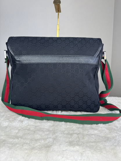 GUCCI Web Flap Messenger GG Canvas Black