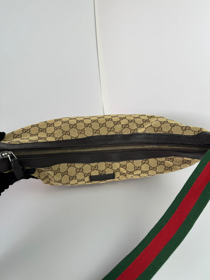 GUCCI Web Large Halfmoon Crossbody GG Canvas Brown