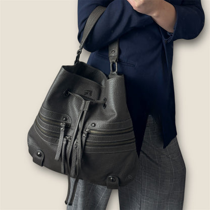 Burberry Bucket Grey Leather With Exterior Zip Pockets