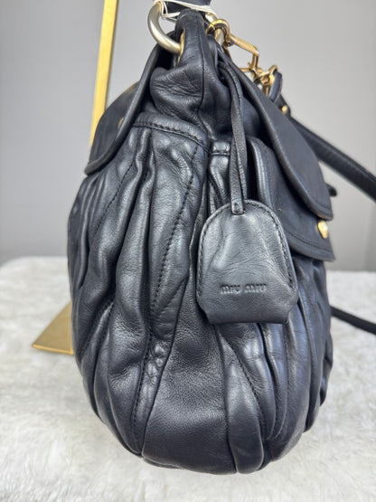 MIU MIU Nappa Matelasse Coffer Hobo Black