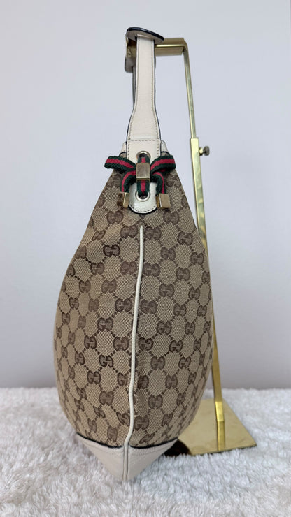 GUCCI Web bow Hobo GG Canvas white