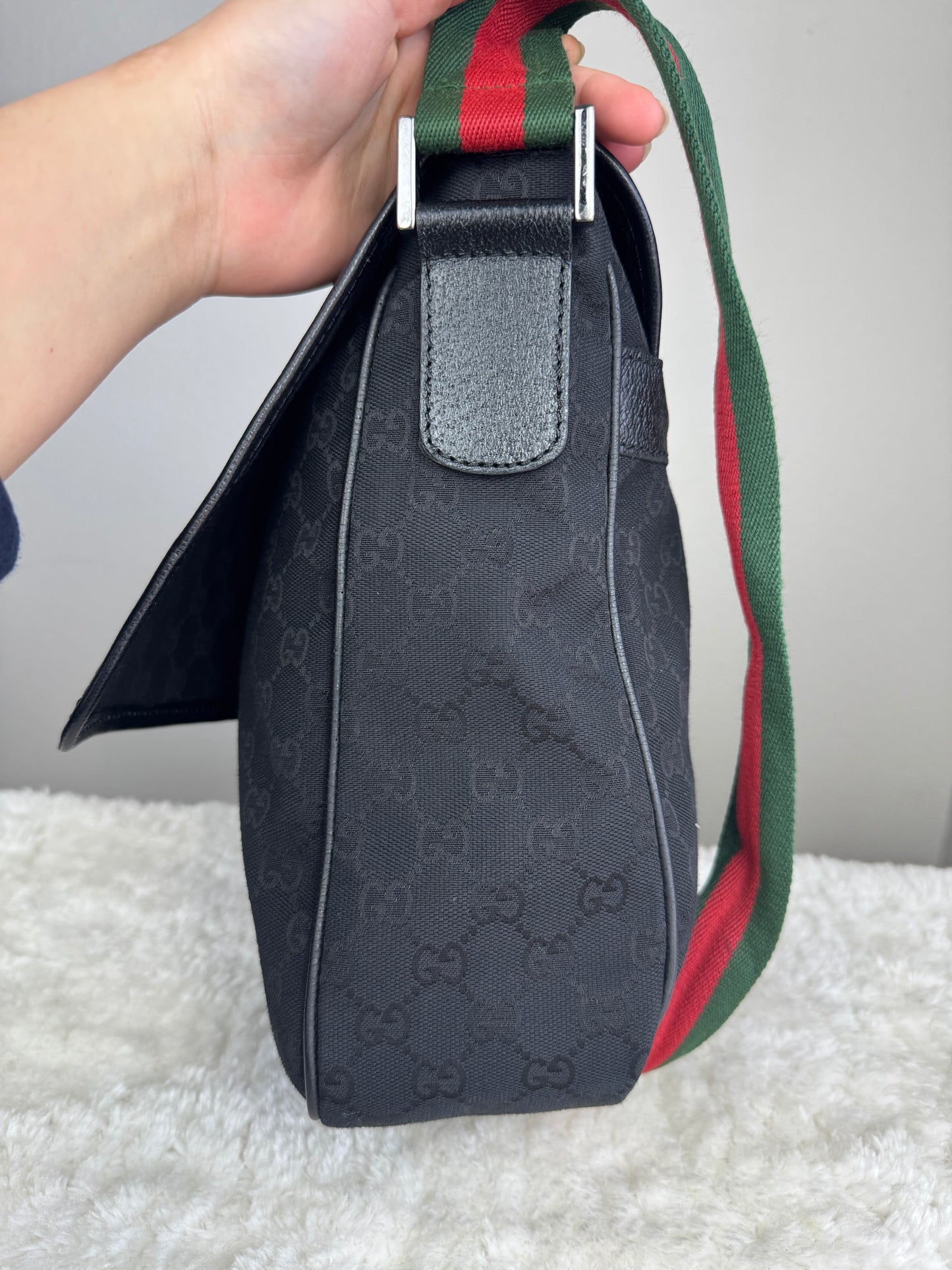 GUCCI Web Flap Messenger GG Canvas Black