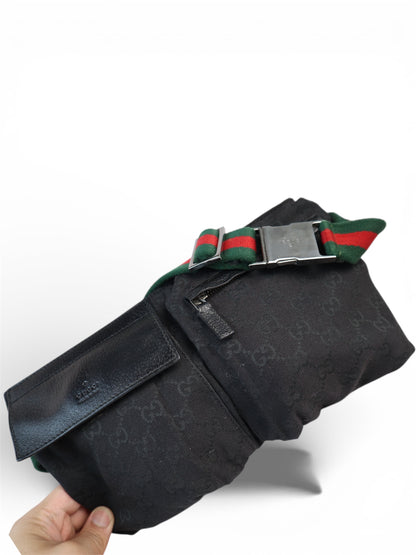 Gucci Double Belt Bag Web Strap Black