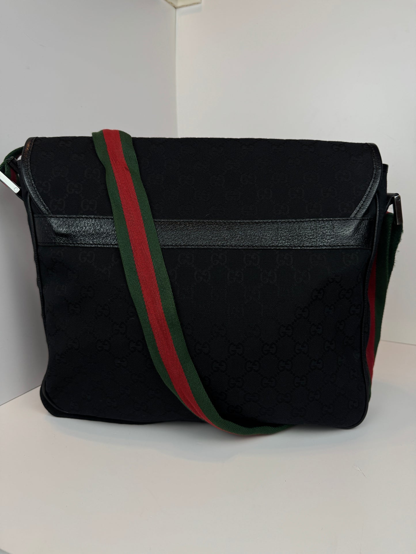GUCCI Web Flap Messenger GG Canvas Black