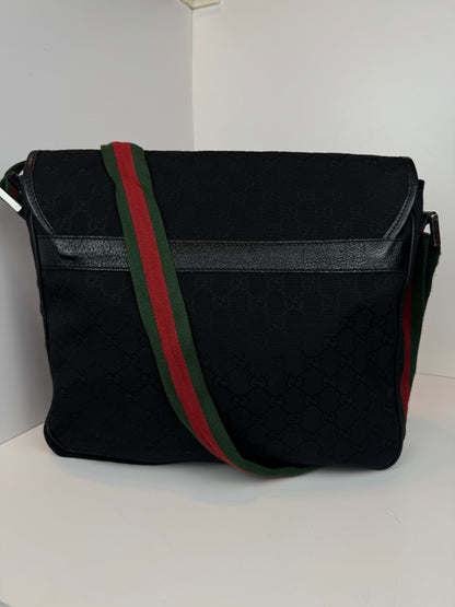 GUCCI Web Flap Messenger GG Canvas Black