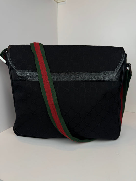 GUCCI Web Flap Messenger GG Canvas Black