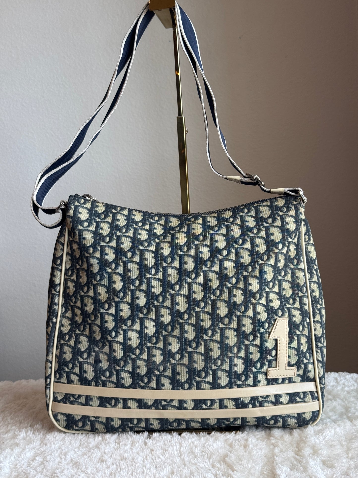 CHRISTIAN DIOR Vintage Girly Zip Messenger Bag Diorissimo Coated Canvas