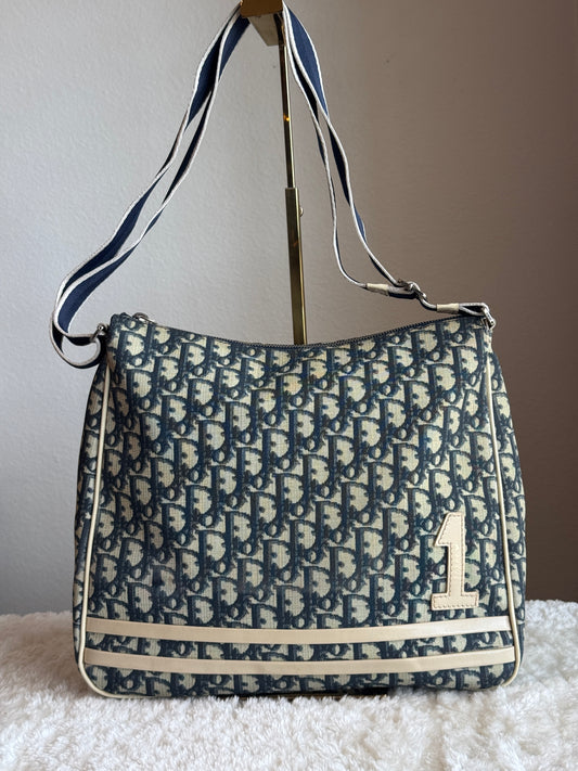 CHRISTIAN DIOR Vintage Girly Zip Messenger Bag Diorissimo Coated Canvas