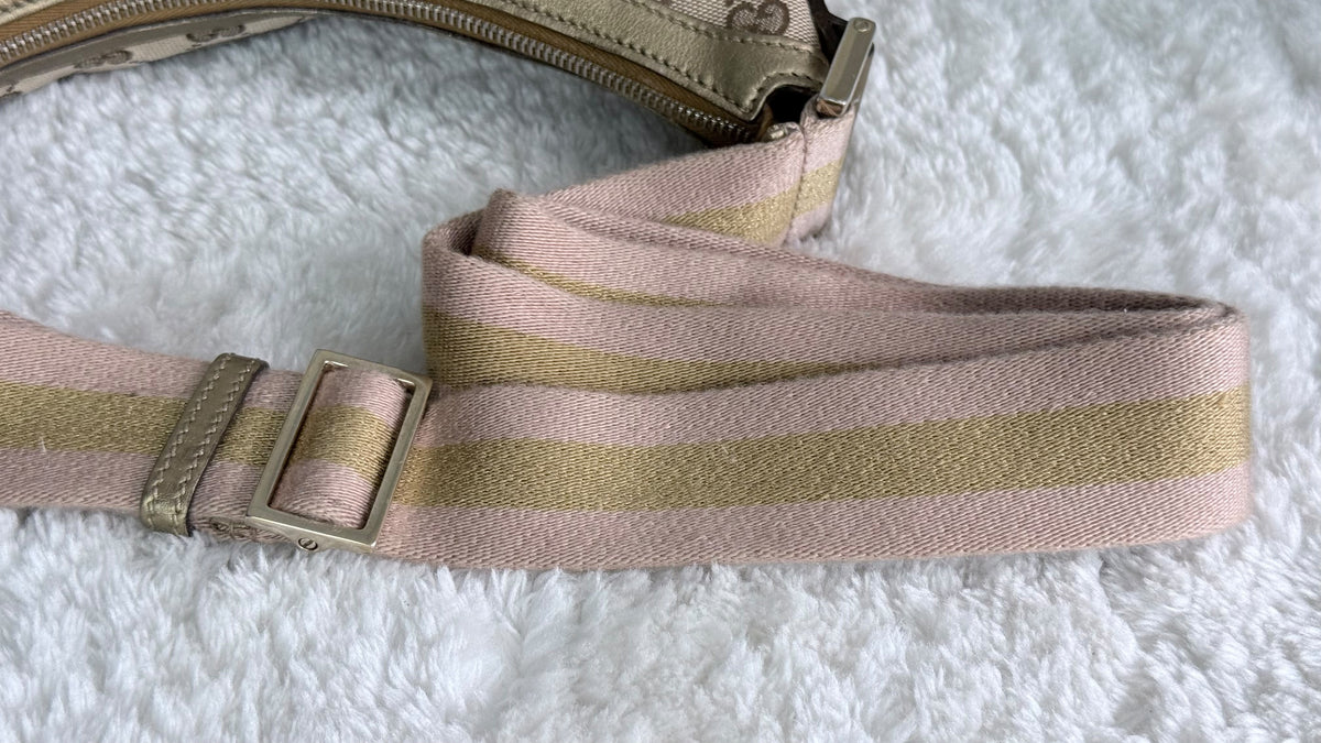 GUCCI Web Halfmoon Hobo  GG Canvas Gold Metallic