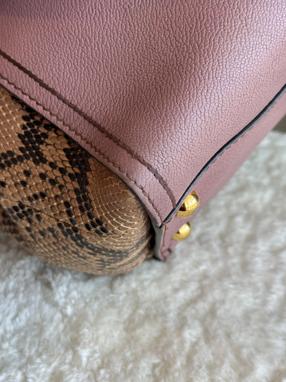 BURBERRY Pink Leather & Python Medium Buckle Tote Bag