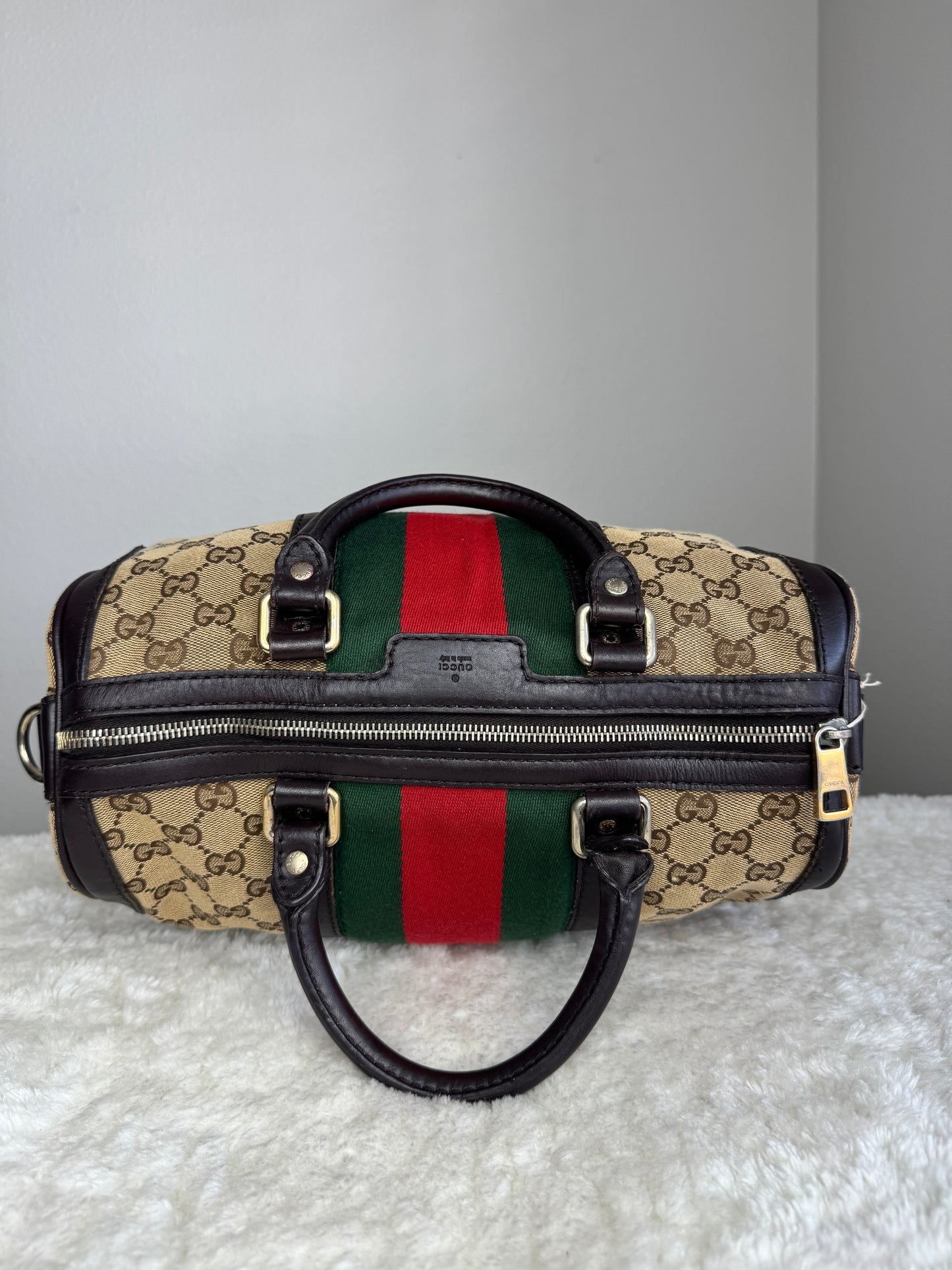 GUCCI Web Boston GG Canvas With strap Brown